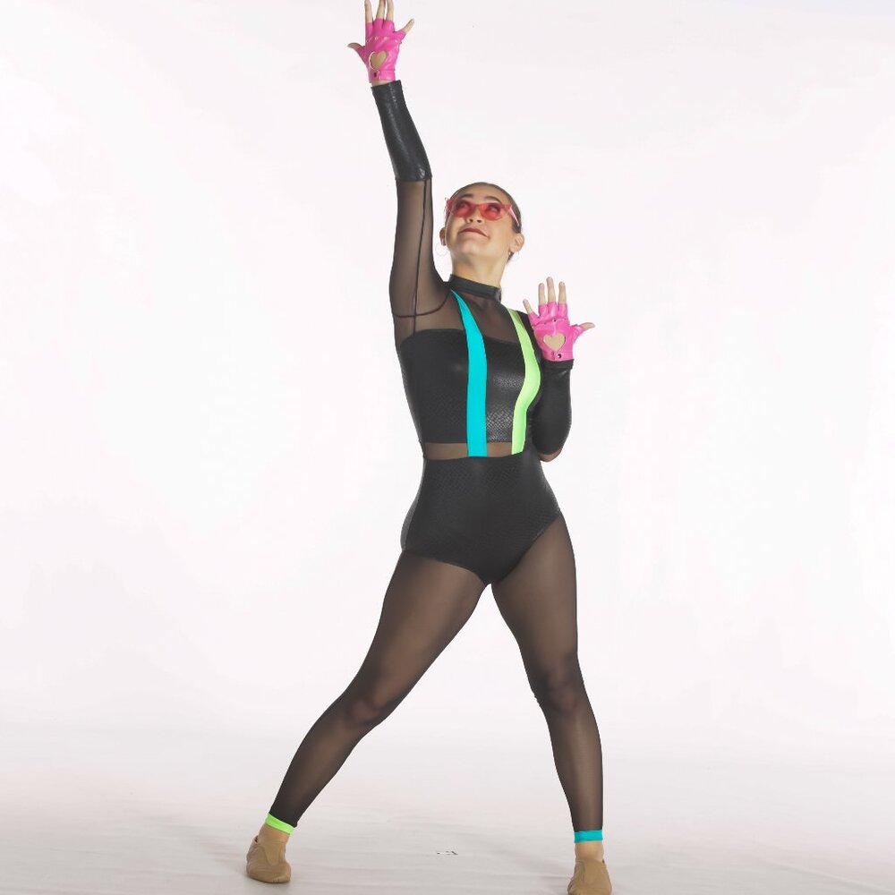 Revolution AS Black Dance Leggings Unitard with Neon Accents